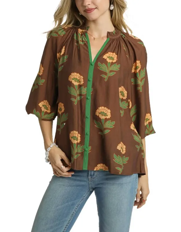 Floral Print Button Front Blouse