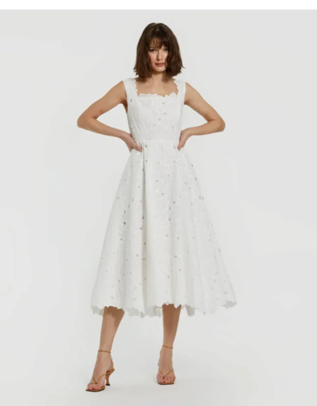 Embroidered Cotton A-line Midi Dress