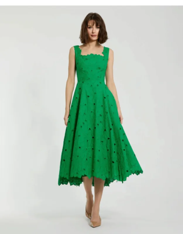 Embroidered Cotton A-line Midi Dress