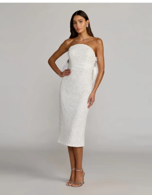 Strapless Beaded Bow Back Midi Dress