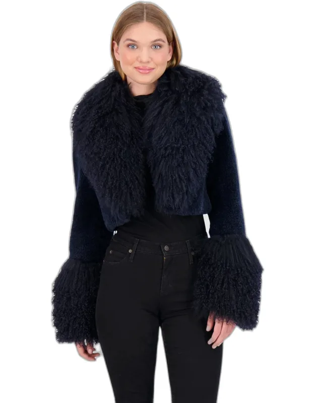 Sheared Cashmere Goat Bolero With Mongolian Goat Collar And Cuffs