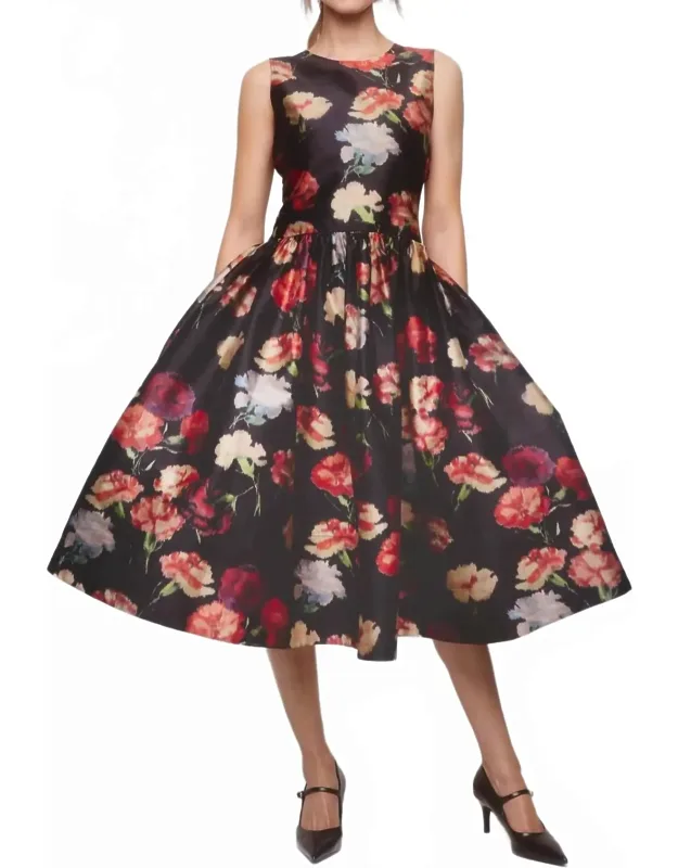 Taffeta Midi Dress With Zip Closure And Side Pockets