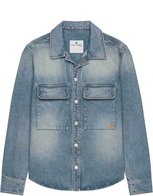 Classic Button-up Denim Shirt With Flap Pockets
