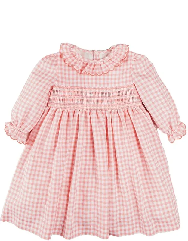Gingham Smocked Ruffle Collar Dress