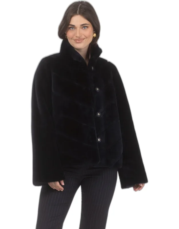 Reversible Merino Shearling Lamb Chevron Jacket With Horizontal Bottom
