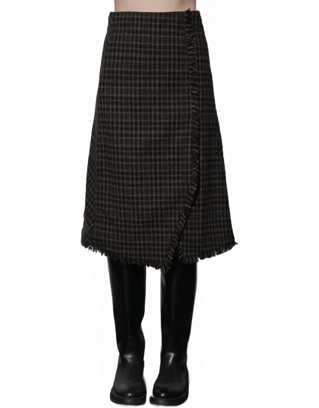 Asymmetric Fringe Skirt In Plaid
