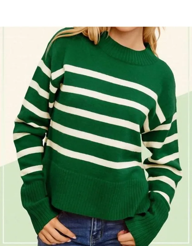 Super Soft Striped Mock Neck Loose Fit Sweater