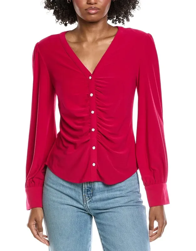 V-neck Button Down Shirred Blouse