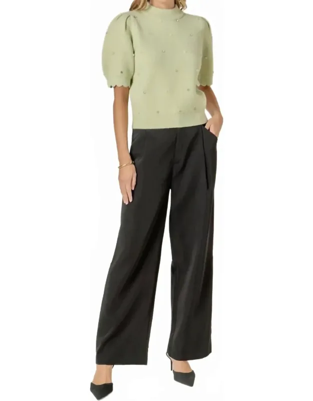 Scalloped Puff Sleeve Embellishment Knit Top
