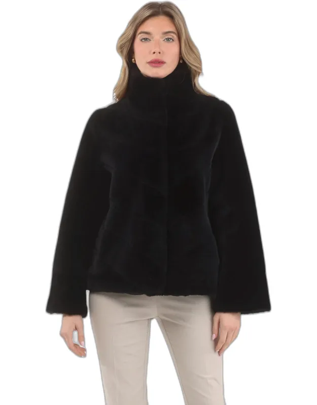 Reversible Merino Shearling Lamb Chevron Jacket With Horizontal Bottom