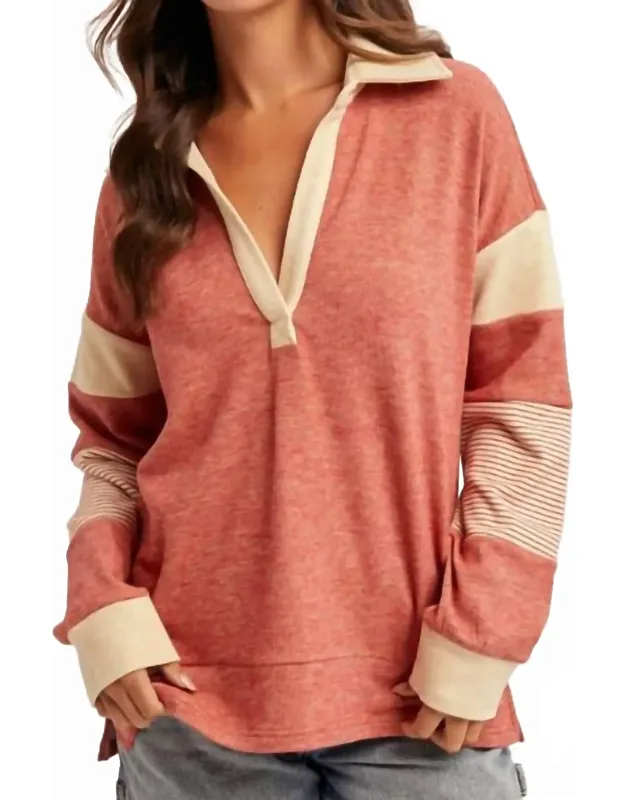Brushed Jersey Stripe Mix Color Block Pullover