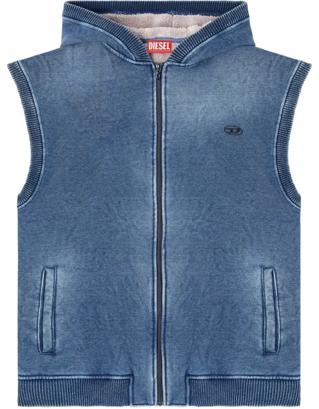 Embroidered Logo Sleeveless Full-zip Hooded Sweater