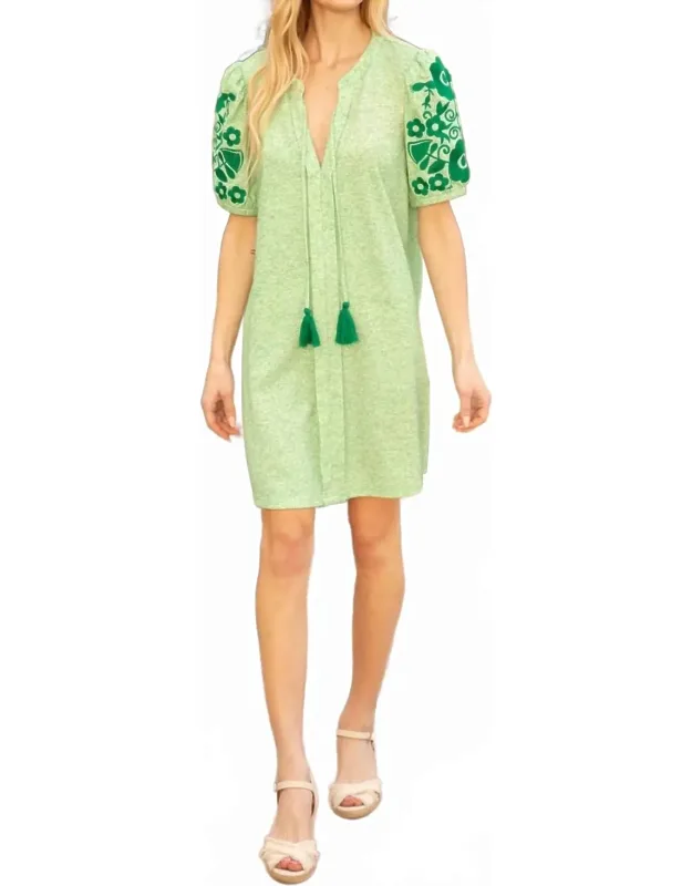 Embroidered Sleeve Tassel Detailed Shift Dress