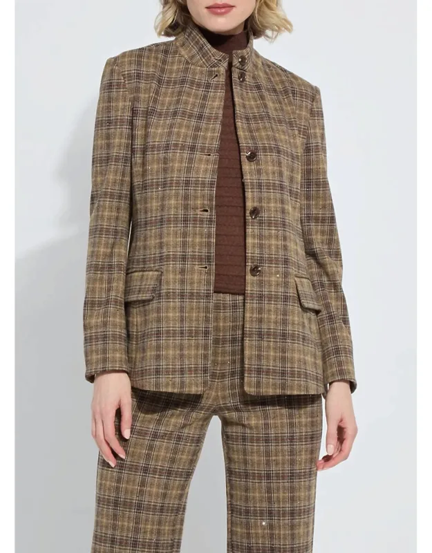 Convertible Collar Blazer In Brushed Plaid