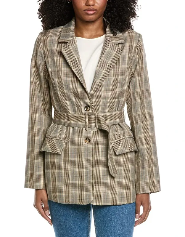 Belted Plaid Blazer