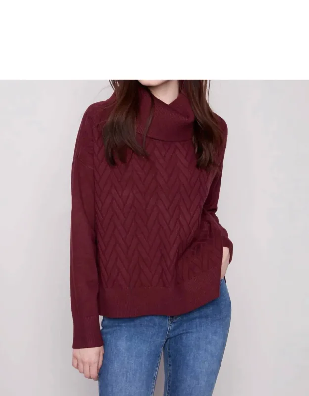Cowl Neck Sweater With Side Slit And Tie Details