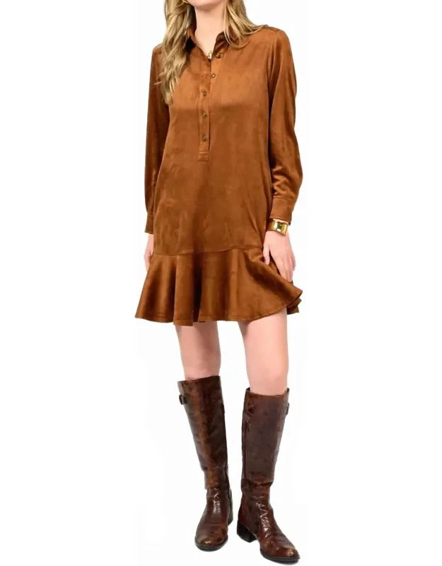 Faux Suede Swing Mini Shirtdress