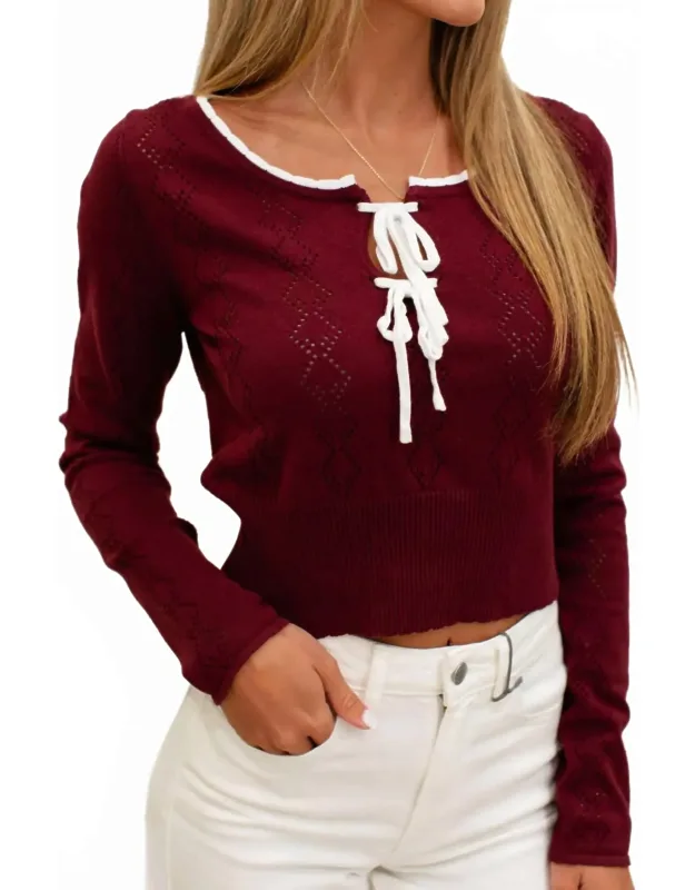 Front Bows Pointelle Sweater Crop Top