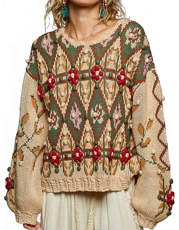 Scoop Neck Aztec Pattern Sweater