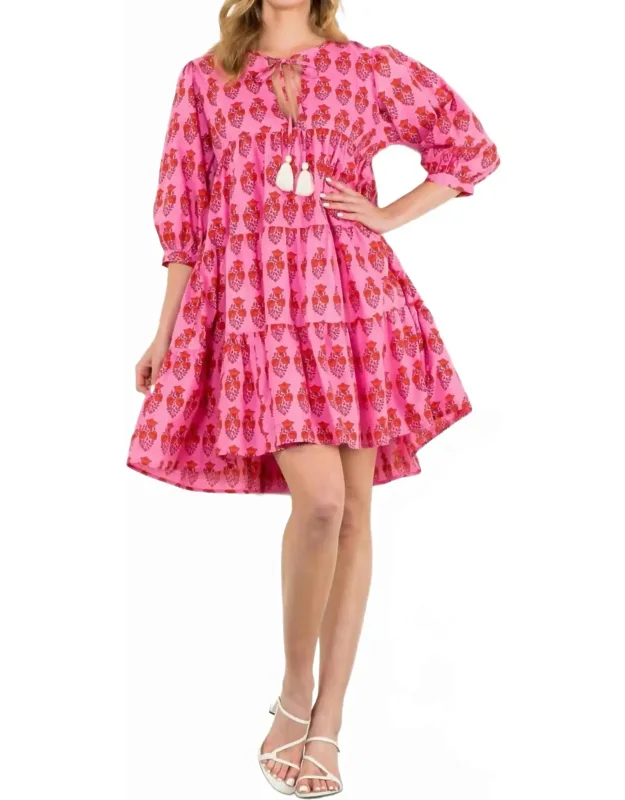 Block Print Long Sleeve Floral Dress