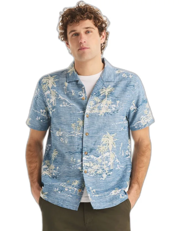 Printed Short-sleeve Linen Camp Shirt