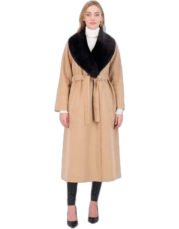 Wool Short Coat With Shearling Lamb Collar
