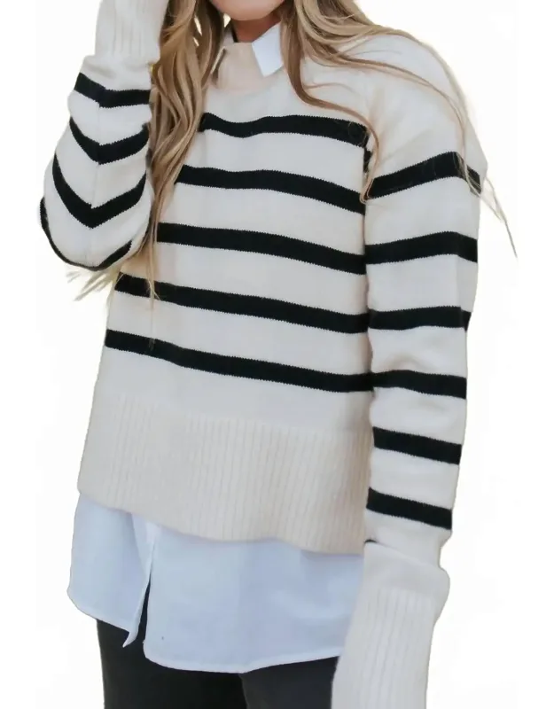Super Soft Striped Mock Neck Loose Fit Sweater