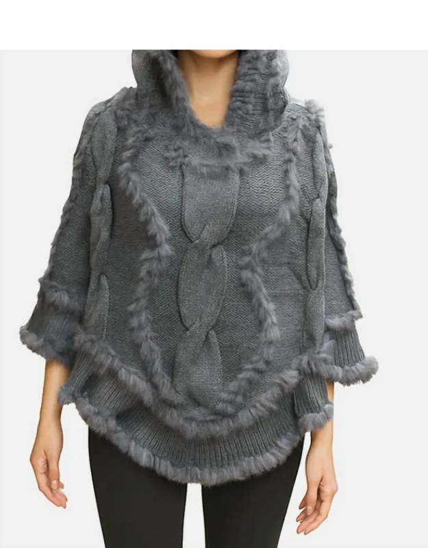 Cable Fur Poncho Hoodie