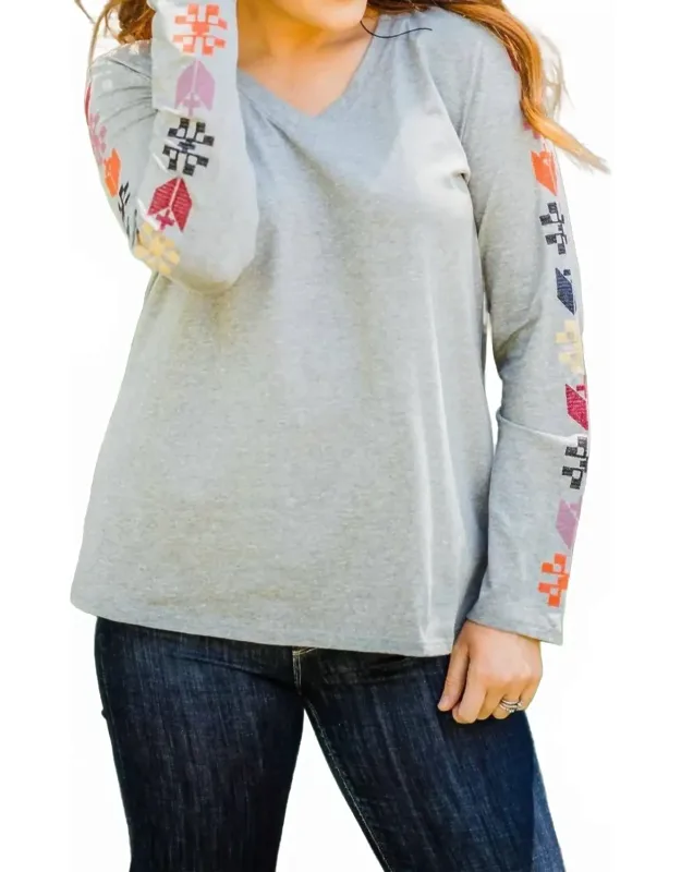 Embroidered Long Sleeve Top