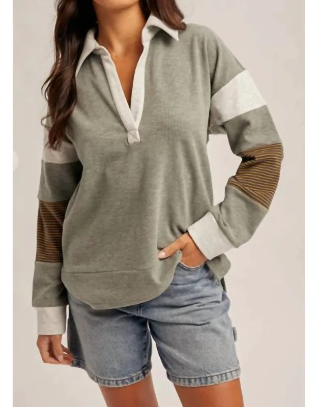 Brushed Jersey Stripe Mix Color Block Pullover