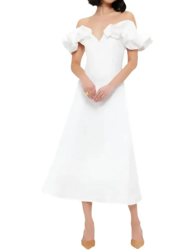 Off Shoulder Frill Midi Dress