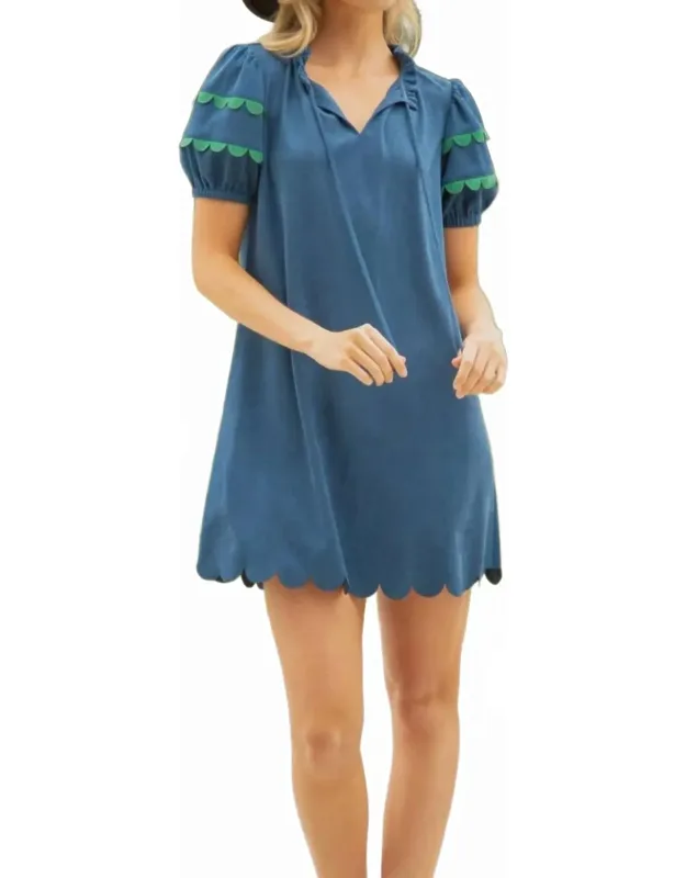 Scallop Detailed Suede Dress
