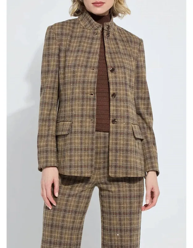 Convertible Collar Blazer In Brit Plaid