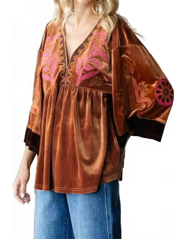 Vintage Embroidery Patch Velvet Top