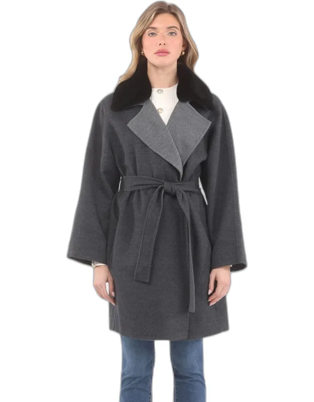 Reversible Wool Stroller With Detachable Shearling Lamb Collar And Belt