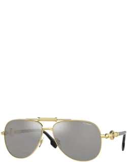 Sunglasses Aviator Full Rim, Gold Frame And Polarized Grey Mirror Silver Lens