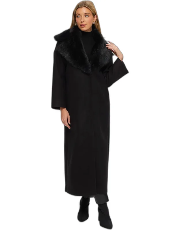 Fabric Coat With Detachable Shearling Lamb Collar