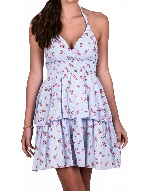 Floral Swiss Dot Halter Dress