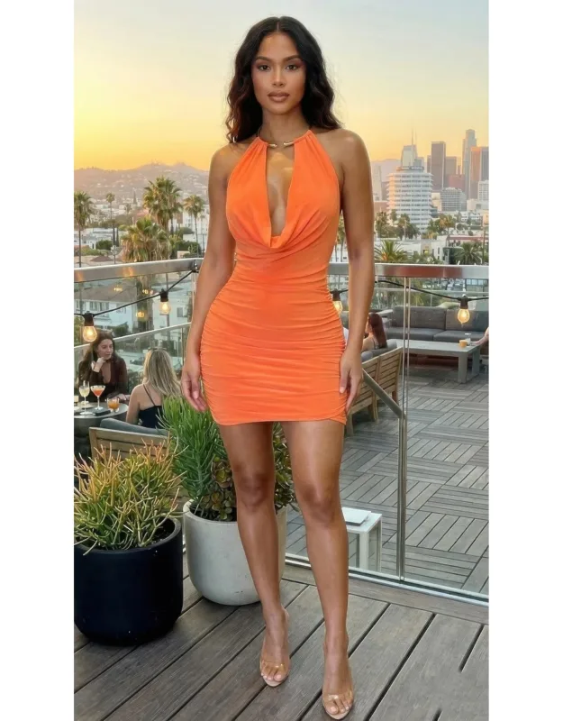 Draped Cowl Neck Mini Dress