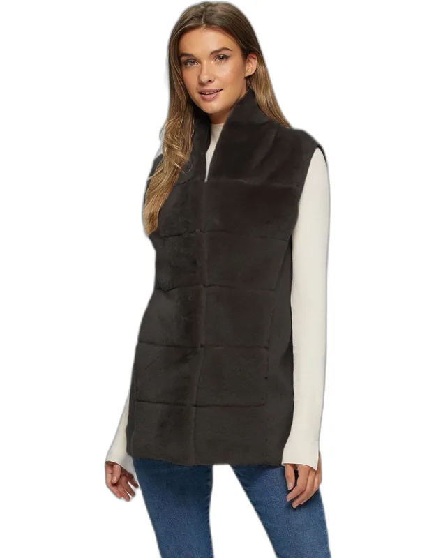 Reversible Shearling Lamb Vest With Wool And Cashmere Blend Back And Belt