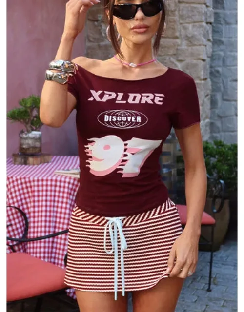 Xplore 97 Off Shoulder Graphic Top