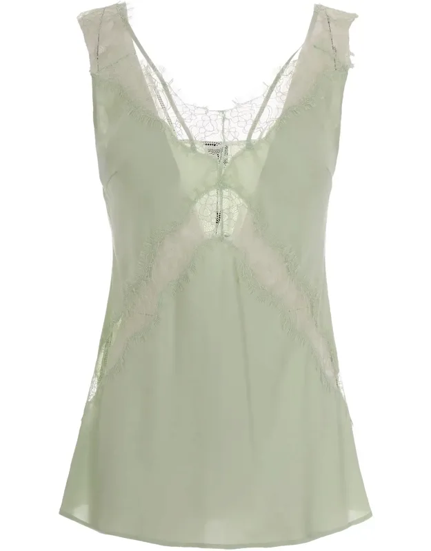 Twill Viscose Top With Intricate Lace Inserts