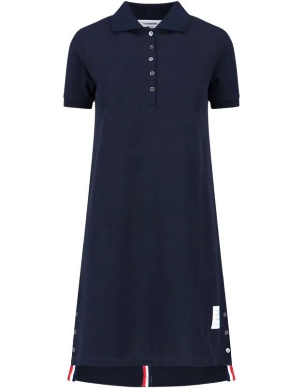 Polo Dress With Adjustable Side Splits And Tricolor Grosgrain Detail