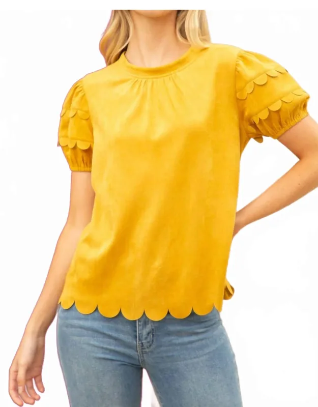 Scallop Detailed Suede Top