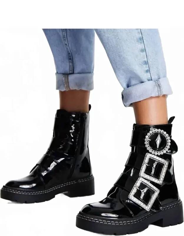 Rhinestone Buckle Boots