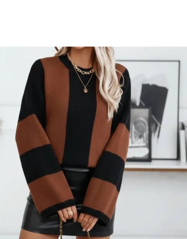 Color Block Striped Knit Sweater