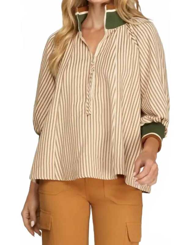 Half-zip Stripe Top