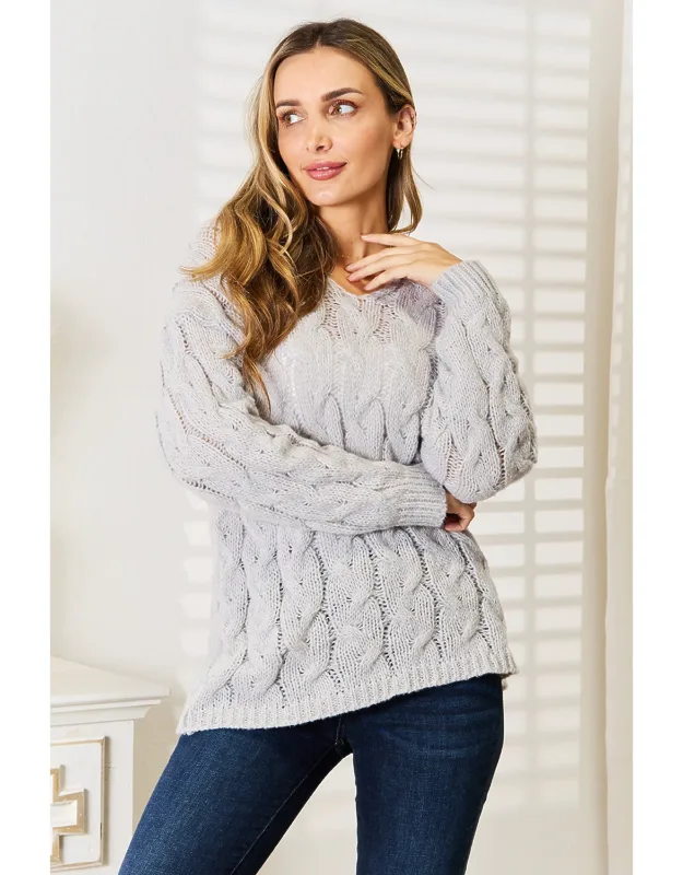 Woven Right Cable-knit Hooded Sweater