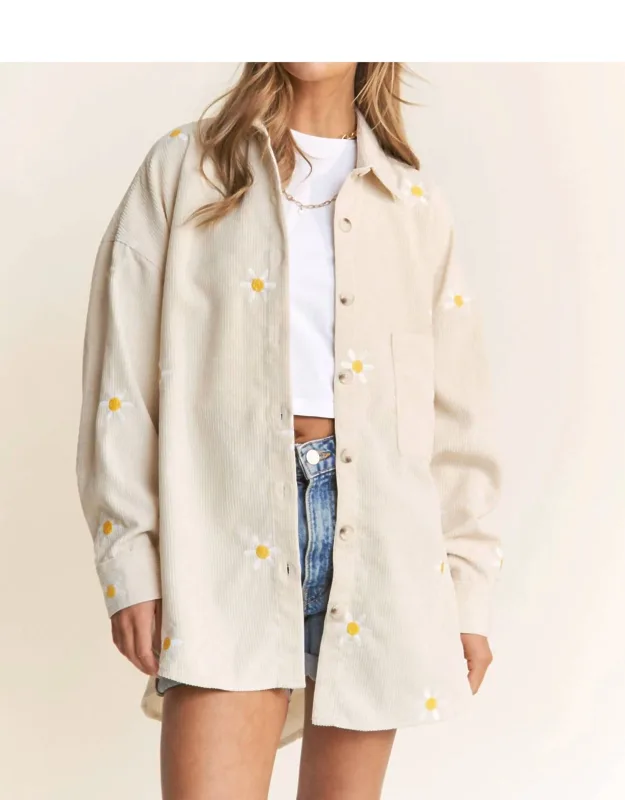 Autumn Daisy Corduroy Embroidered Top