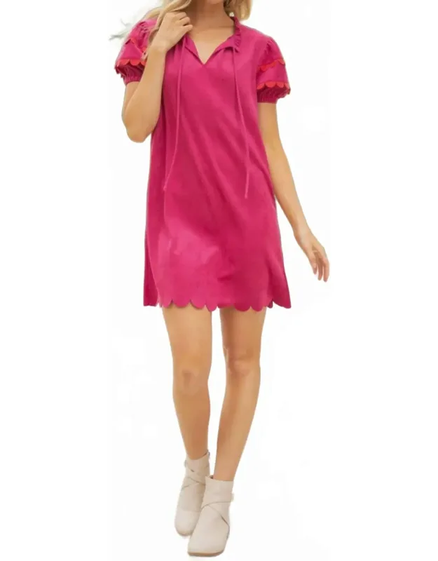 Scallop Detailed Suede Dress